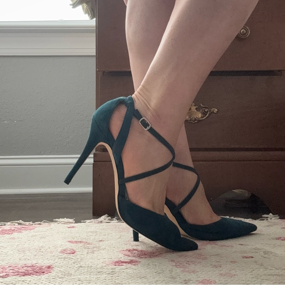 White House Black Market Teal Strappy Heels